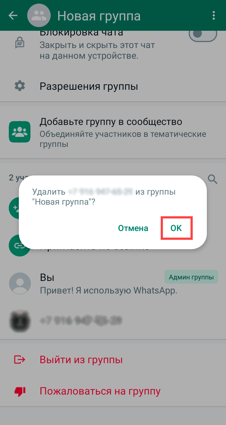 Удаление группы WhatsApp на android шаг 5