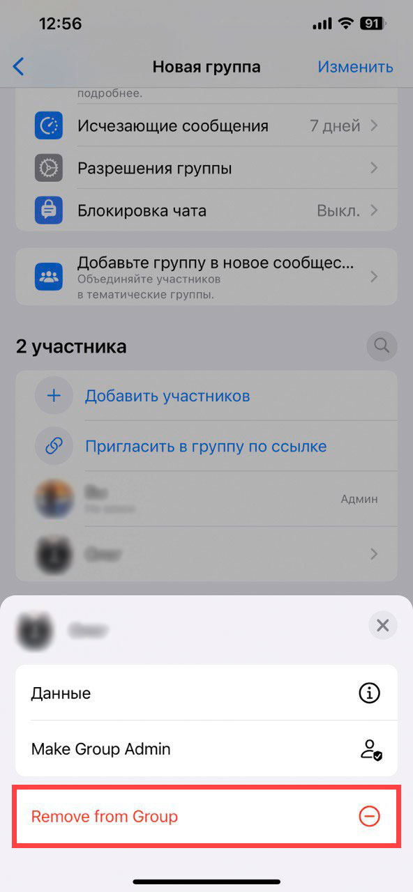 Удаление группы WhatsApp на ios шаг 3
